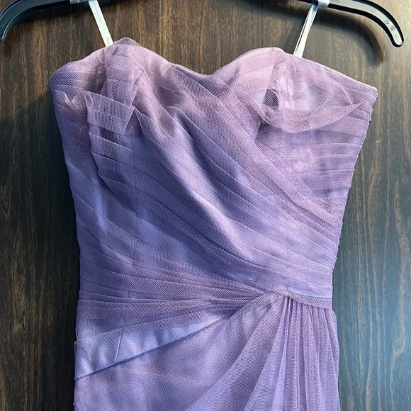 LIKE NEW! Monique Lhuillier bridesmaid lavender colored dress with tulle overlay - Picture 2 of 8